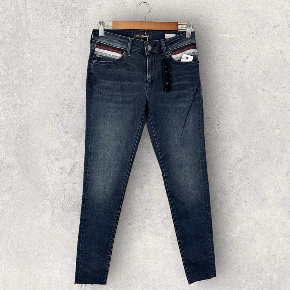 Mavi Adriana Jeans Mid Rise Super Skinny Dark Wash Glitter Pocket Size 27 NWT